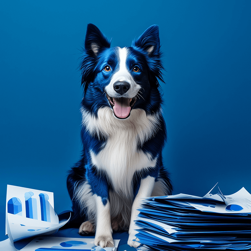 Blue Dog zittend bij een reclame strategie plan